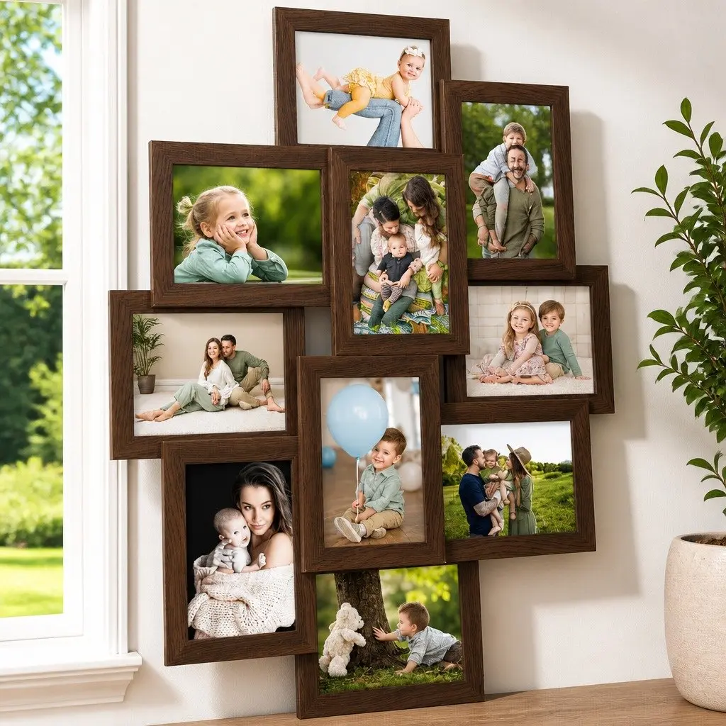 Collage Photo Frame Set 10 Piece 10x15cm Brown Wall Mounted Display