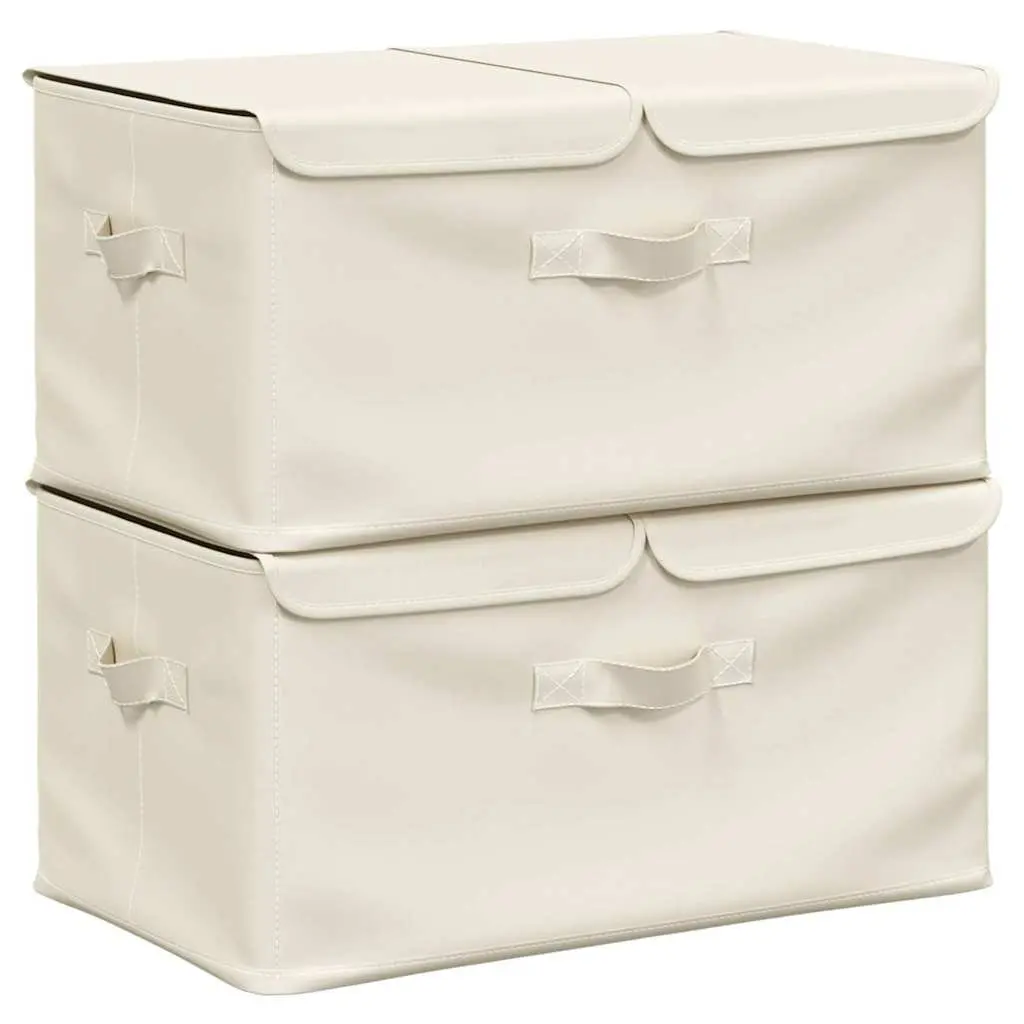 Storage Boxes 2 Compartments Non-Woven Fabric Cream Foldable Home Storage Bins