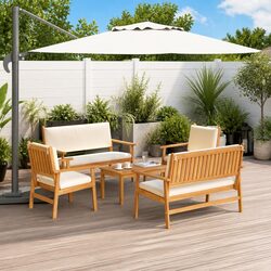 Outdoor Garden Sofa Set 5 Piece Lounge Seating Patio Furniture Brown Wood