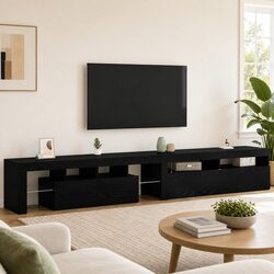 TV Cabinet 2 pcs Black Oak with LED Lights Engineered Wood Modern Furniture Unit