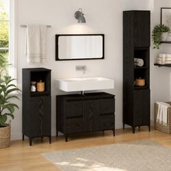Bathroom Furniture Set Wall-mounted 3 pcs Black Engineered Wood Doors Storage