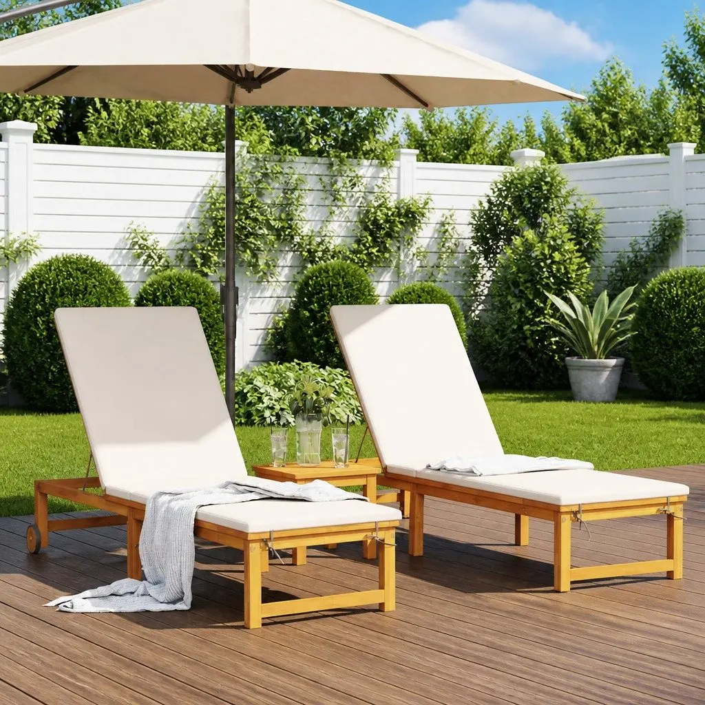 Sun Lounger 2 pcs Brown 202 x 53 x 89 cm Outdoor Garden Lounging Chair Acacia