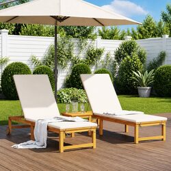 Sun Lounger 2 pcs Brown 202 x 53 x 89 cm Outdoor Garden Lounging Chair Acacia