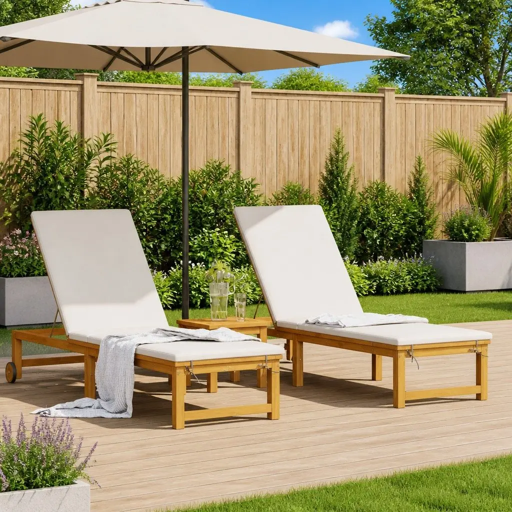 Sun Lounger Reclining Chair 3 Pieces Brown Outdoor Garden Patio Lounger