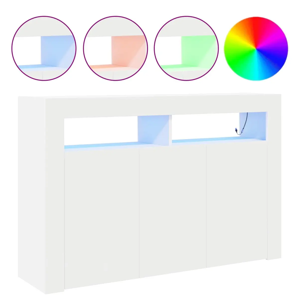 Sideboard Modern Storage Cabinet with RGB LED Lights Engineered Wood White