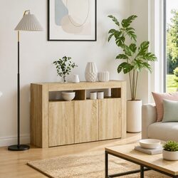 Sideboard Sonoma Oak 116x30x75cm Engineered Wood RGB LED Storage Cabinet