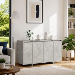 Modern Sideboard Grey Storage Cabinet Engineered Wood Dining Room Furniture