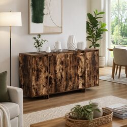 Modern Sideboard Storage Cabinet 135cm Brown Engineered Wood Hinge Doors
