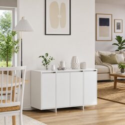 White Rectangular Sideboard Storage Cabinet with Shelves for Living Room Dining
