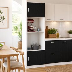 Hanging Kitchen Cabinet Black Oak Modern Storage Engineered Wood 60x57x207cm