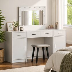 Dressing Table with Mirror LED Lights Storage Drawers Bedroom Vanity White