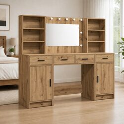 Bedroom Dressing Table Set with LED Mirror Acrylic 3 Piece Brown Engineered Wood