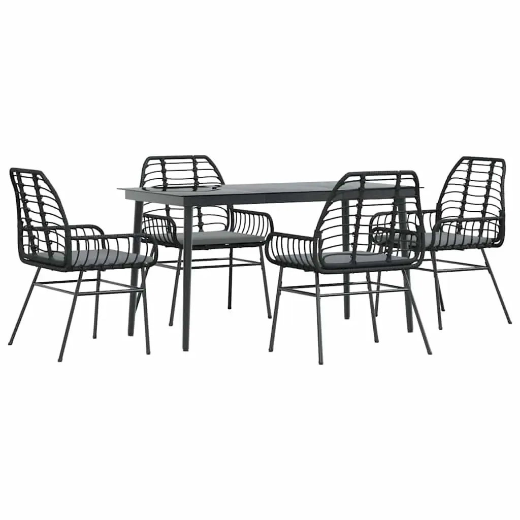 5 Piece Garden Dining Set Outdoor Patio Furniture with Cushions Black Rattan