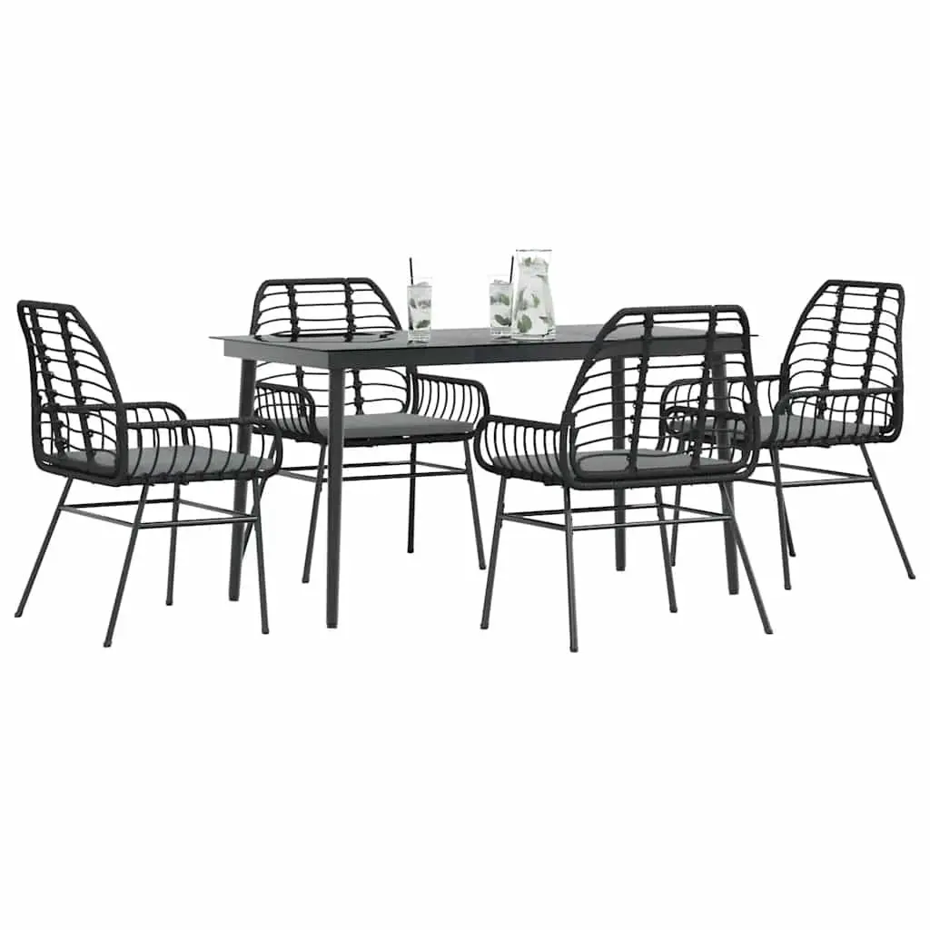 5 Piece Garden Dining Set Outdoor Patio Furniture with Cushions Black Rattan