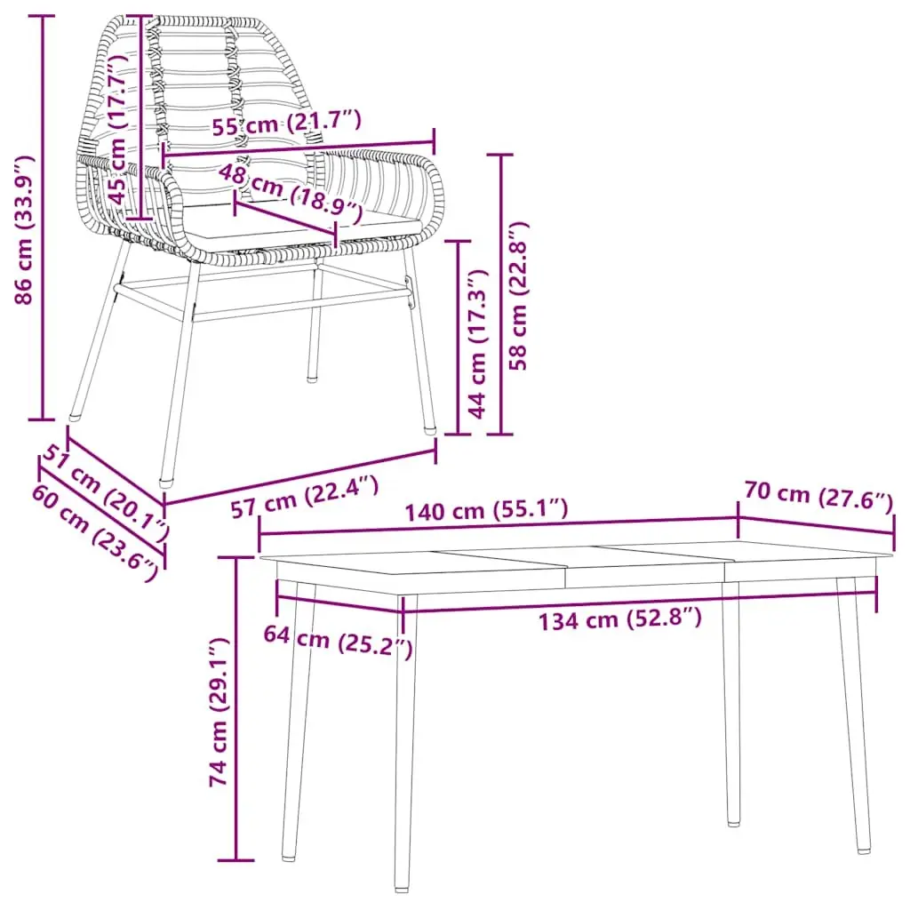 5 Piece Garden Dining Set Outdoor Patio Furniture with Cushions Black Rattan