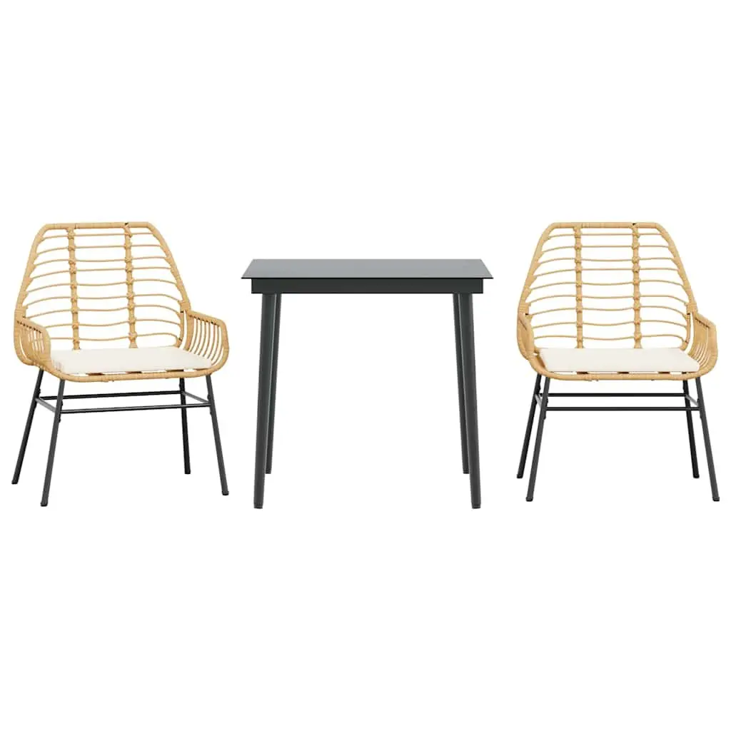 3 Piece Garden Dining Set Outdoor Furniture Brown Poly Rattan Chair Table Patio
