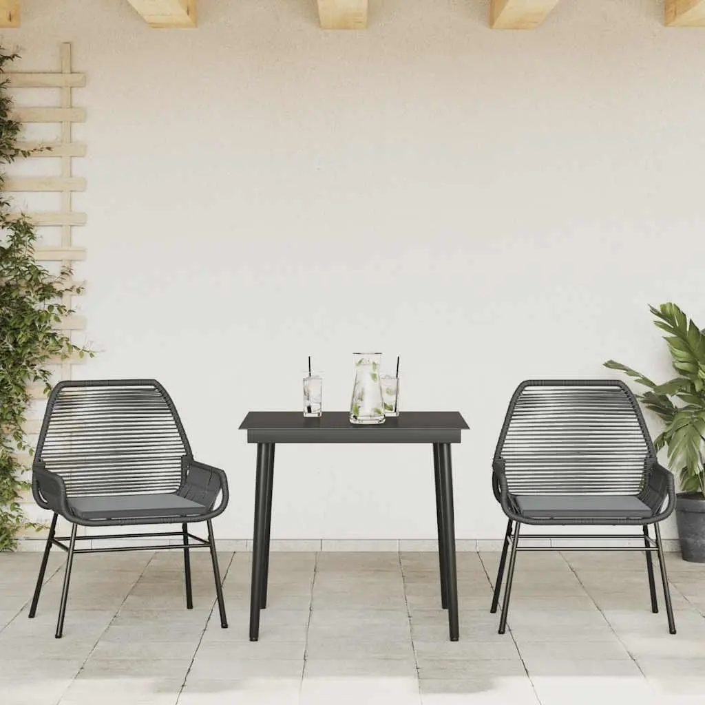 Garden Dining Set 3 Piece Outdoor Furniture Cushions Black Rattan Glass