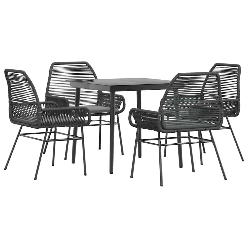 Garden Dining Set 5 Piece Black Poly Rattan Outdoor Furniture with Cushions