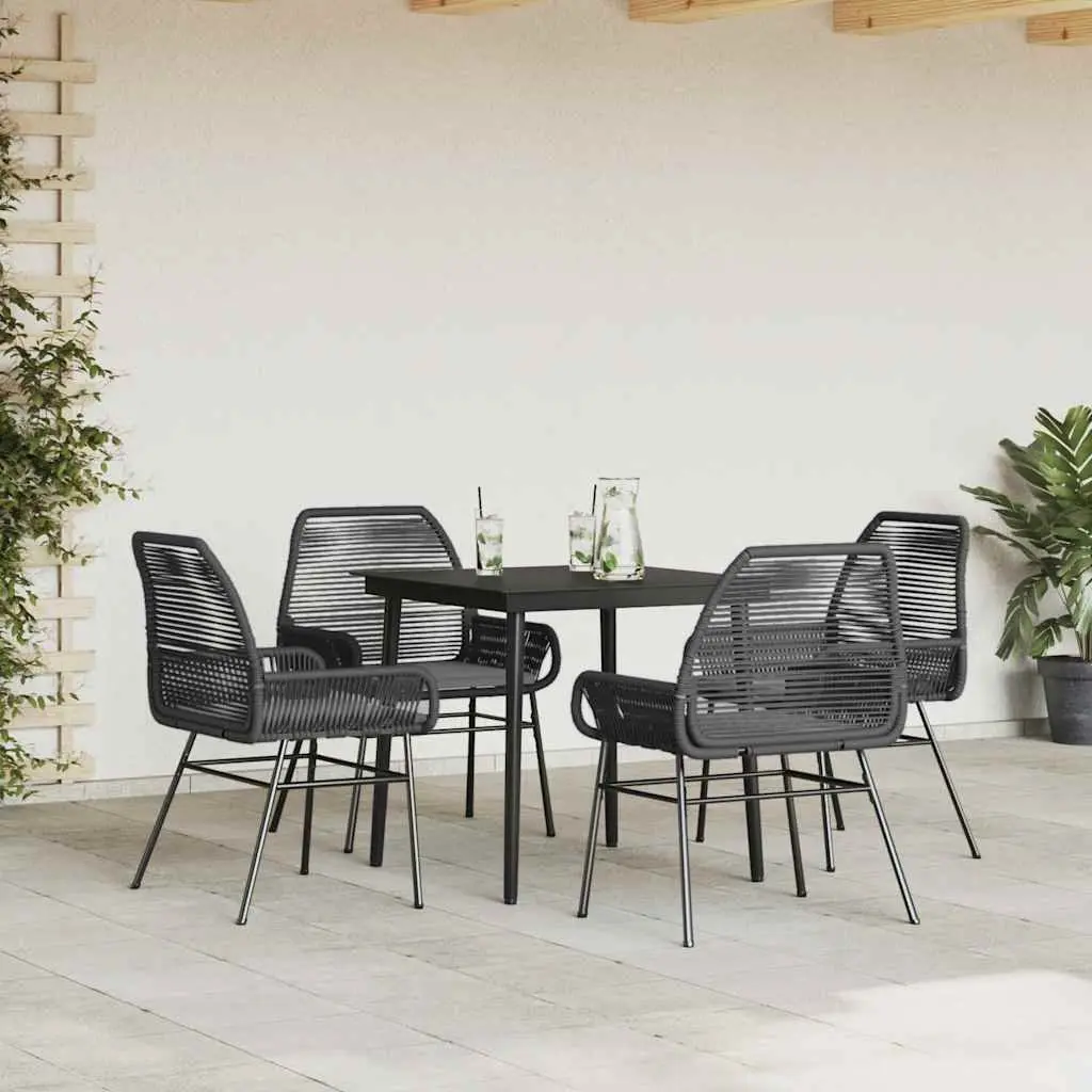Garden Dining Set 5 Piece Black Poly Rattan Outdoor Furniture with Cushions