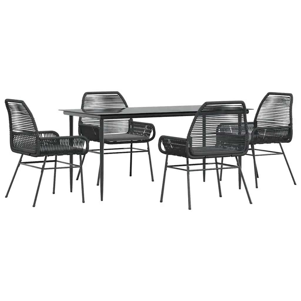 5 Piece Garden Dining Set Outdoor Furniture Black Poly Rattan Glass Table