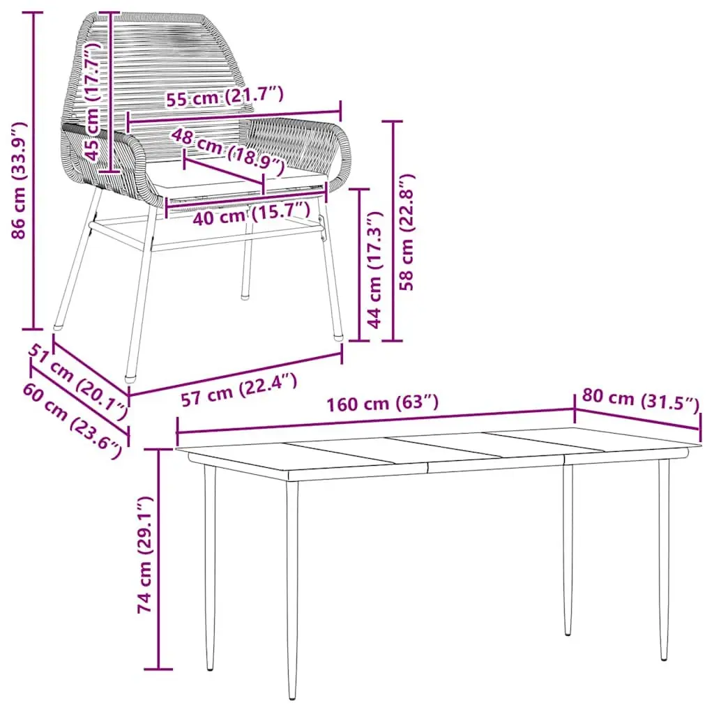 5 Piece Garden Dining Set Outdoor Furniture Black Poly Rattan Glass Table
