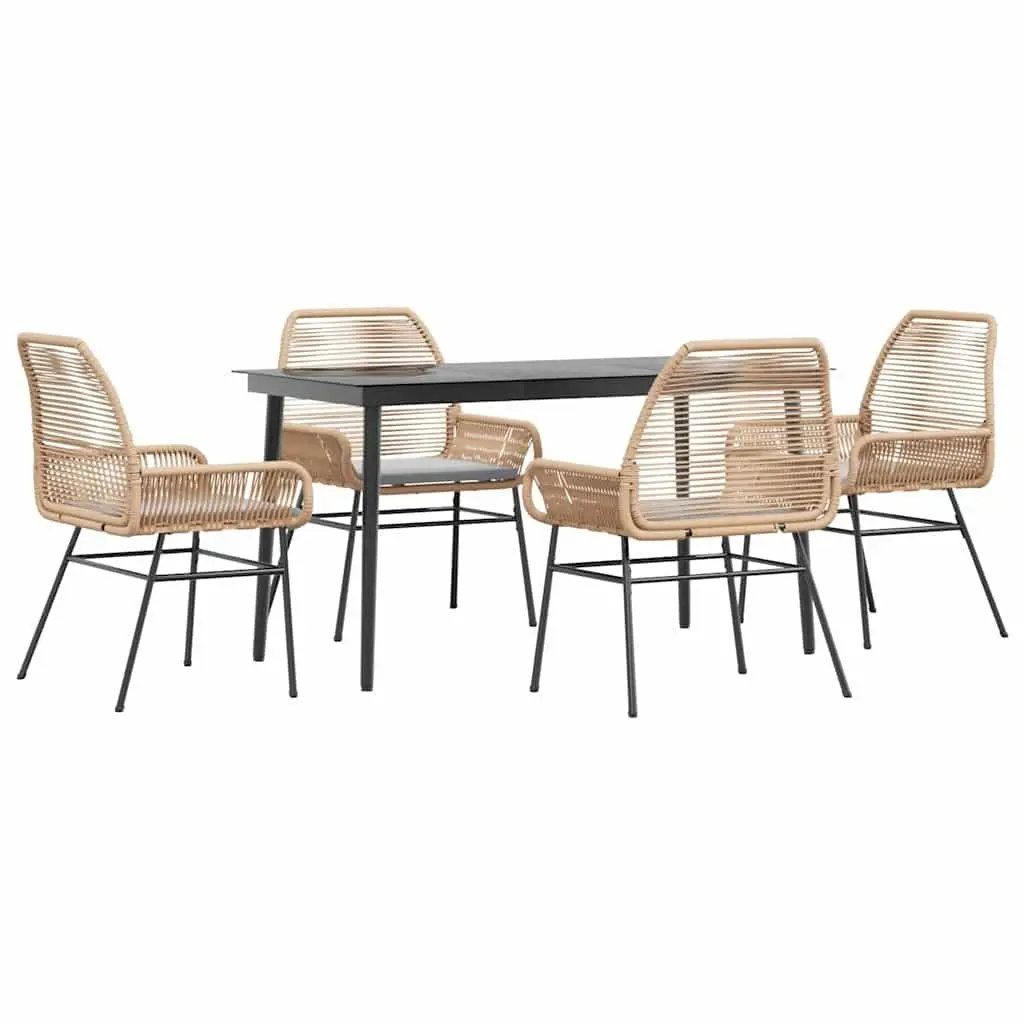 5 Piece Garden Dining Set Brown Poly Rattan Outdoor Furniture with Cushions