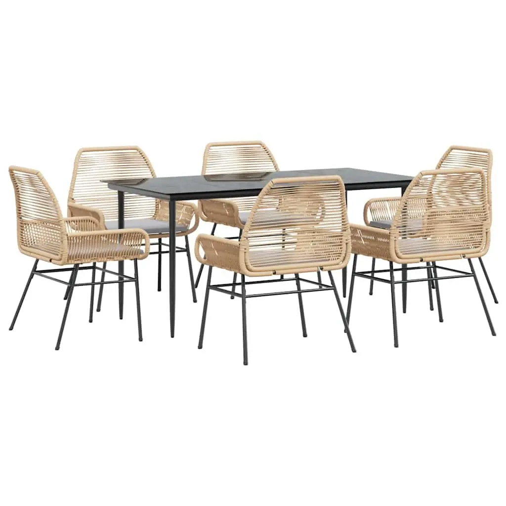 7 Piece Garden Dining Set with Cushions Brown Outdoor Furniture Patio Table