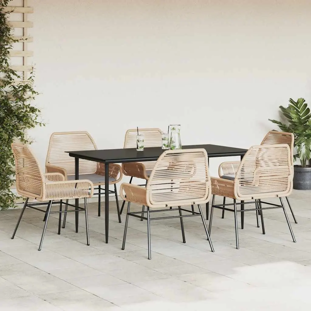 7 Piece Garden Dining Set with Cushions Brown Outdoor Furniture Patio Table
