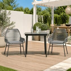 Garden Dining Set 3 Piece Outdoor Furniture Grey Poly Rattan Glass Table Chairs