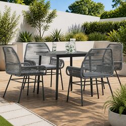 Garden Dining Set 5 Piece Outdoor Furniture Table Chairs Grey Poly Rattan
