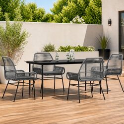 Garden Dining Set 5 Piece Outdoor Furniture Grey Poly Rattan Glass Table Patio