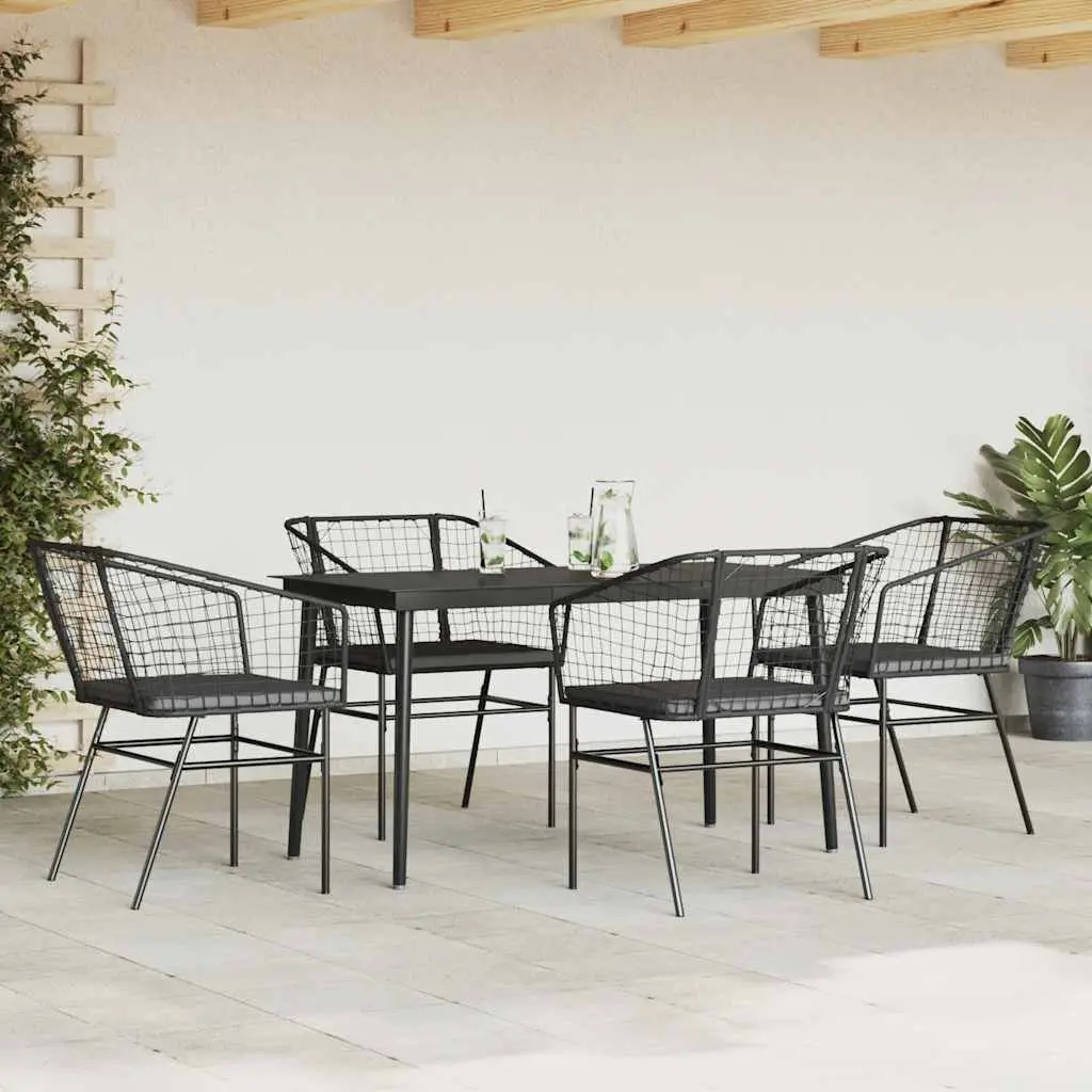 Garden Dining Set 5 Piece Outdoor Furniture Black Poly Rattan Glass Table Chair
