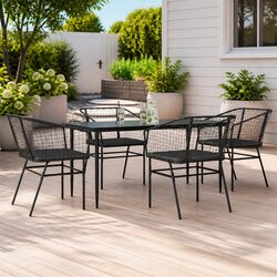 5 Piece Garden Dining Set Black Poly Rattan Chairs Table Outdoor Furniture
