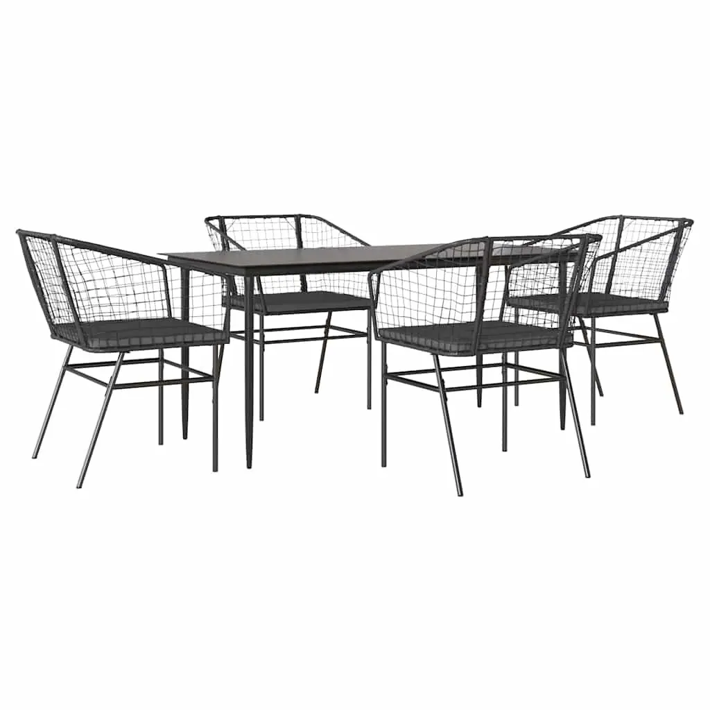 5 Piece Garden Dining Set Black Poly Rattan Chairs Table Outdoor Furniture