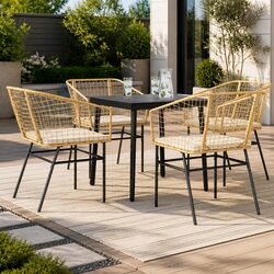5 Piece Outdoor Garden Dining Set Brown Poly Rattan Glass Table Patio Furniture