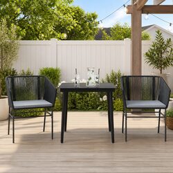 Garden Dining Set 3 Piece Outdoor Furniture Black Poly Rattan Glass Table Patio