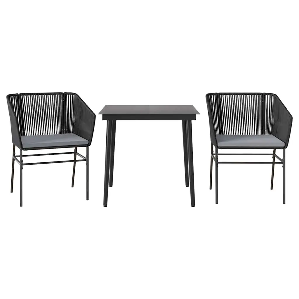 Garden Dining Set 3 Piece Outdoor Furniture Black Poly Rattan Glass Table