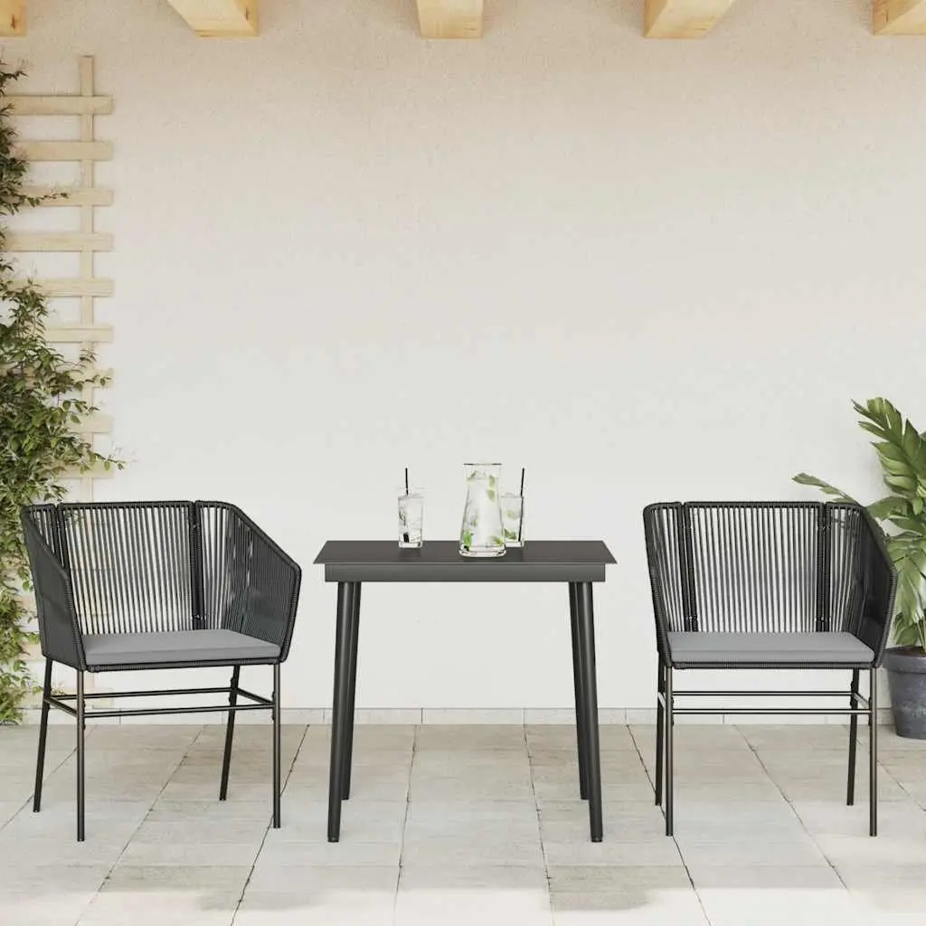 Garden Dining Set 3 Piece Outdoor Furniture Black Poly Rattan Glass Table