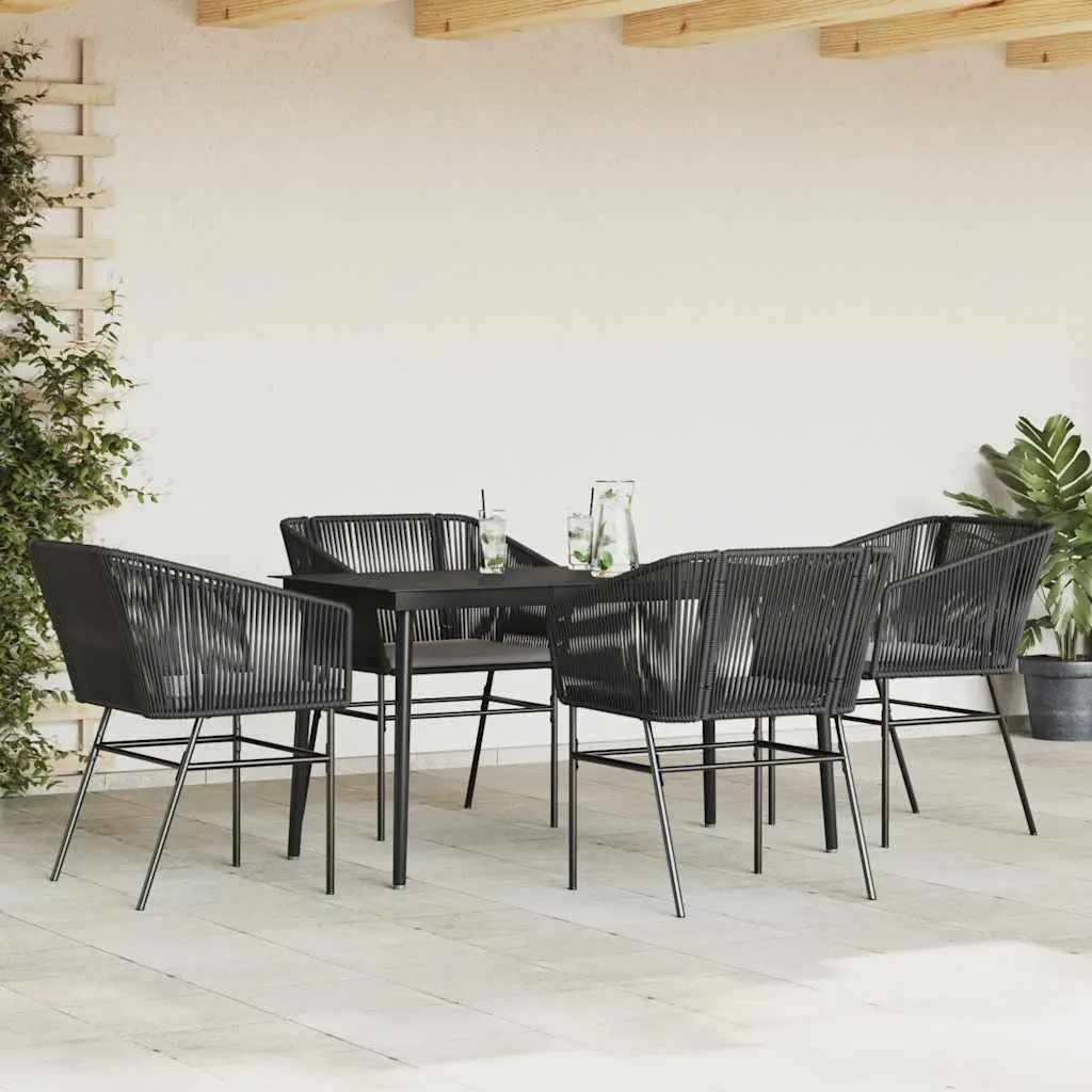 Garden Dining Set 5 Piece Outdoor Furniture Black Poly Rattan Glass Table Chairs