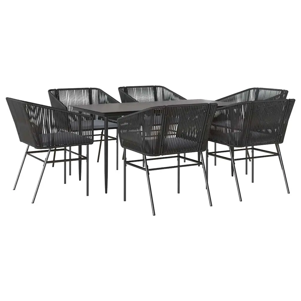 7 Piece Garden Dining Set Poly Rattan Glass Table Outdoor Patio Furniture Black