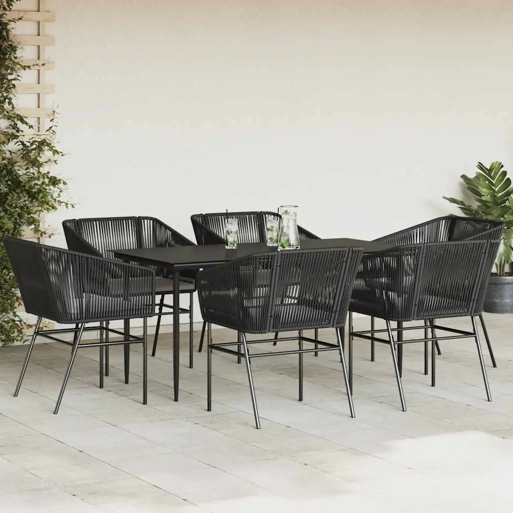 7 Piece Garden Dining Set Poly Rattan Glass Table Outdoor Patio Furniture Black