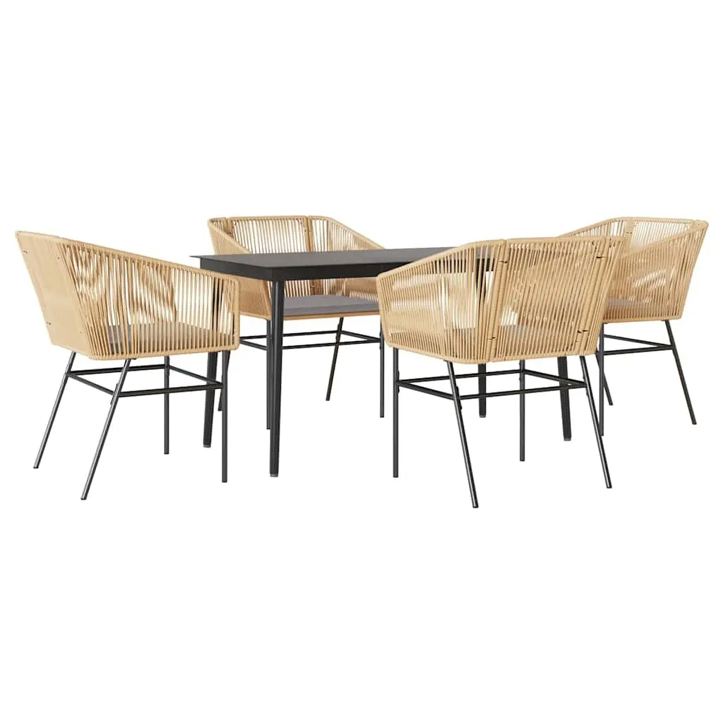 5 Piece Garden Dining Set Brown Poly Rattan Outdoor Furniture with Cushions