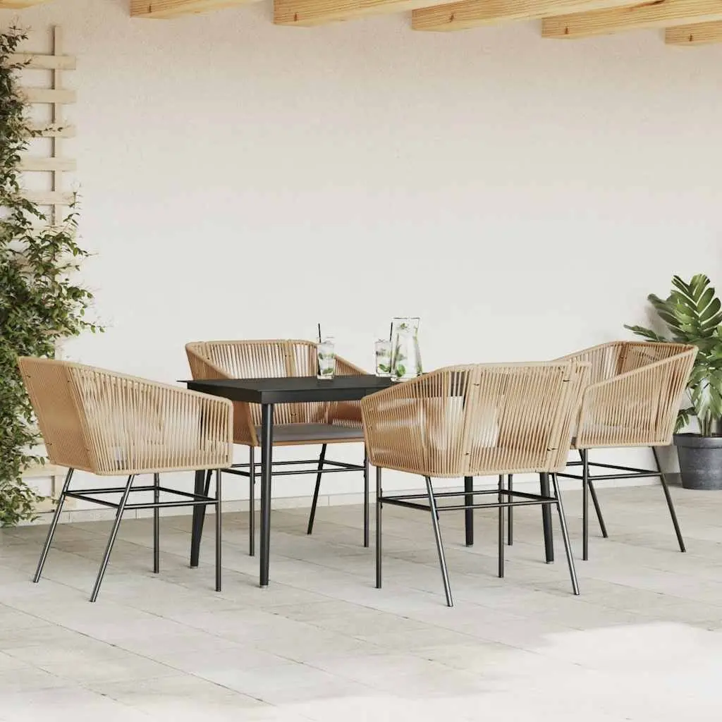 5 Piece Garden Dining Set Brown Poly Rattan Outdoor Furniture with Cushions