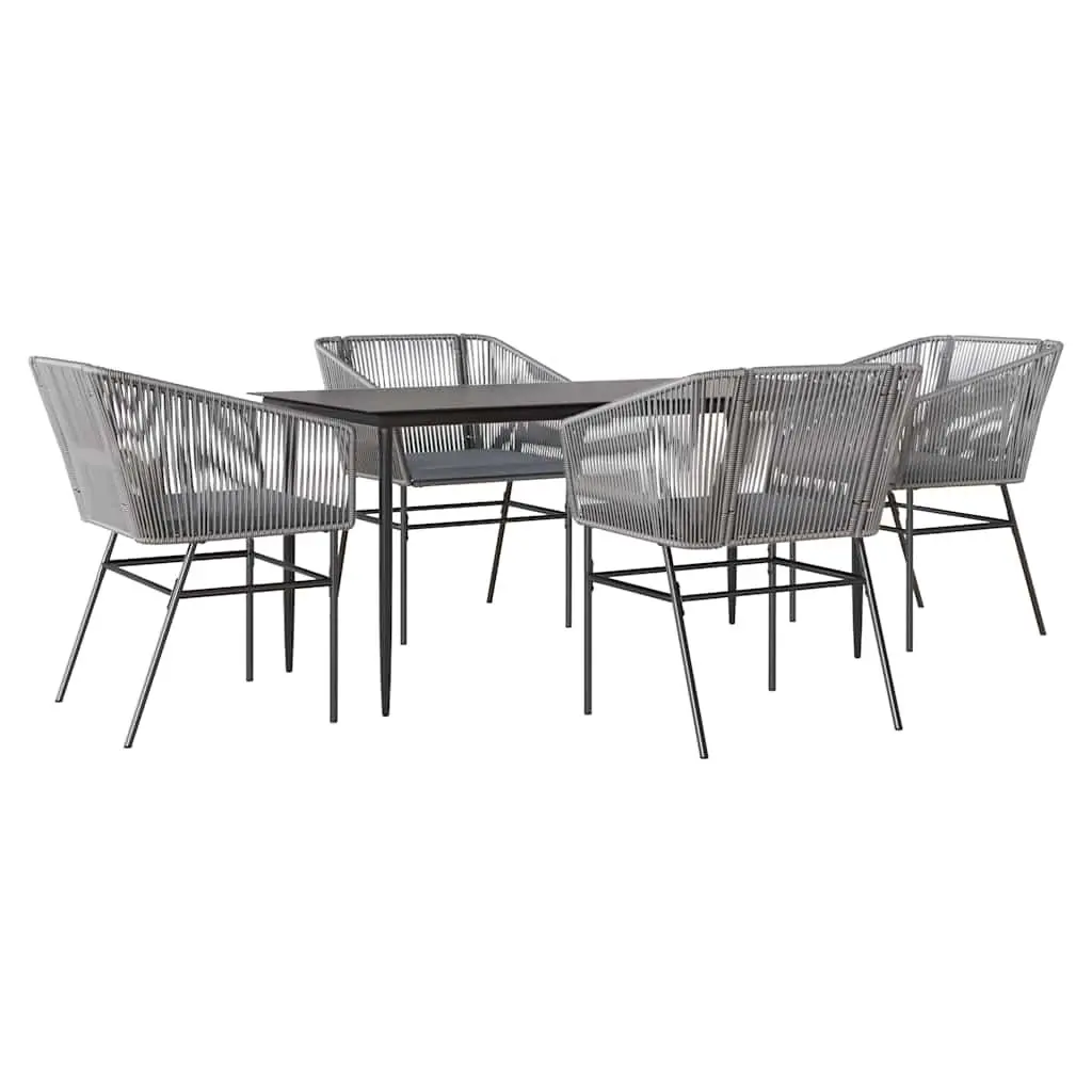 5 Piece Garden Dining Set Grey Poly Rattan Outdoor Furniture with Cushions