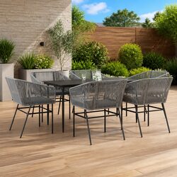 7 Piece Garden Dining Set Grey Poly Rattan Chairs Table Outdoor Patio Furniture