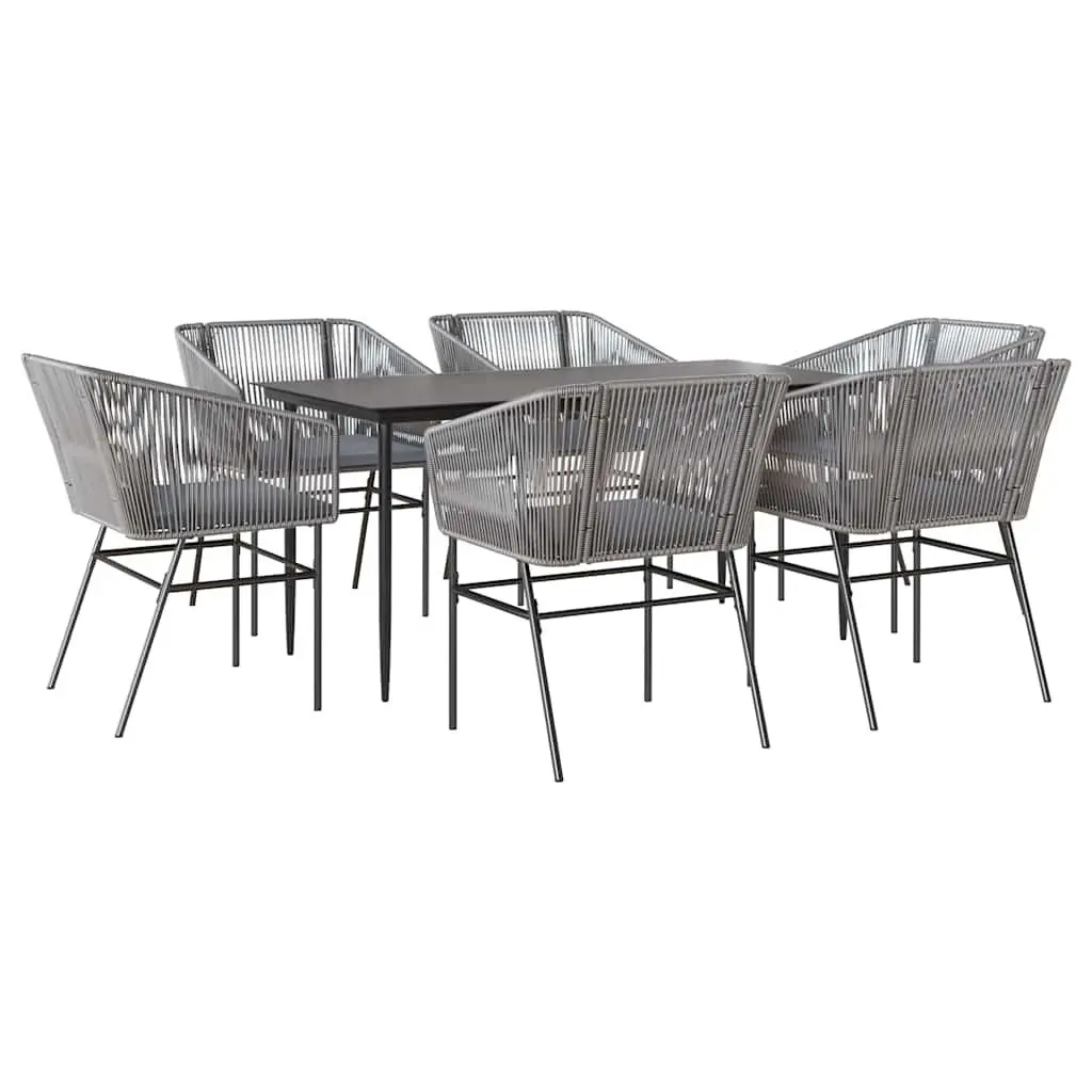7 Piece Garden Dining Set Grey Poly Rattan Chairs Table Outdoor Patio Furniture
