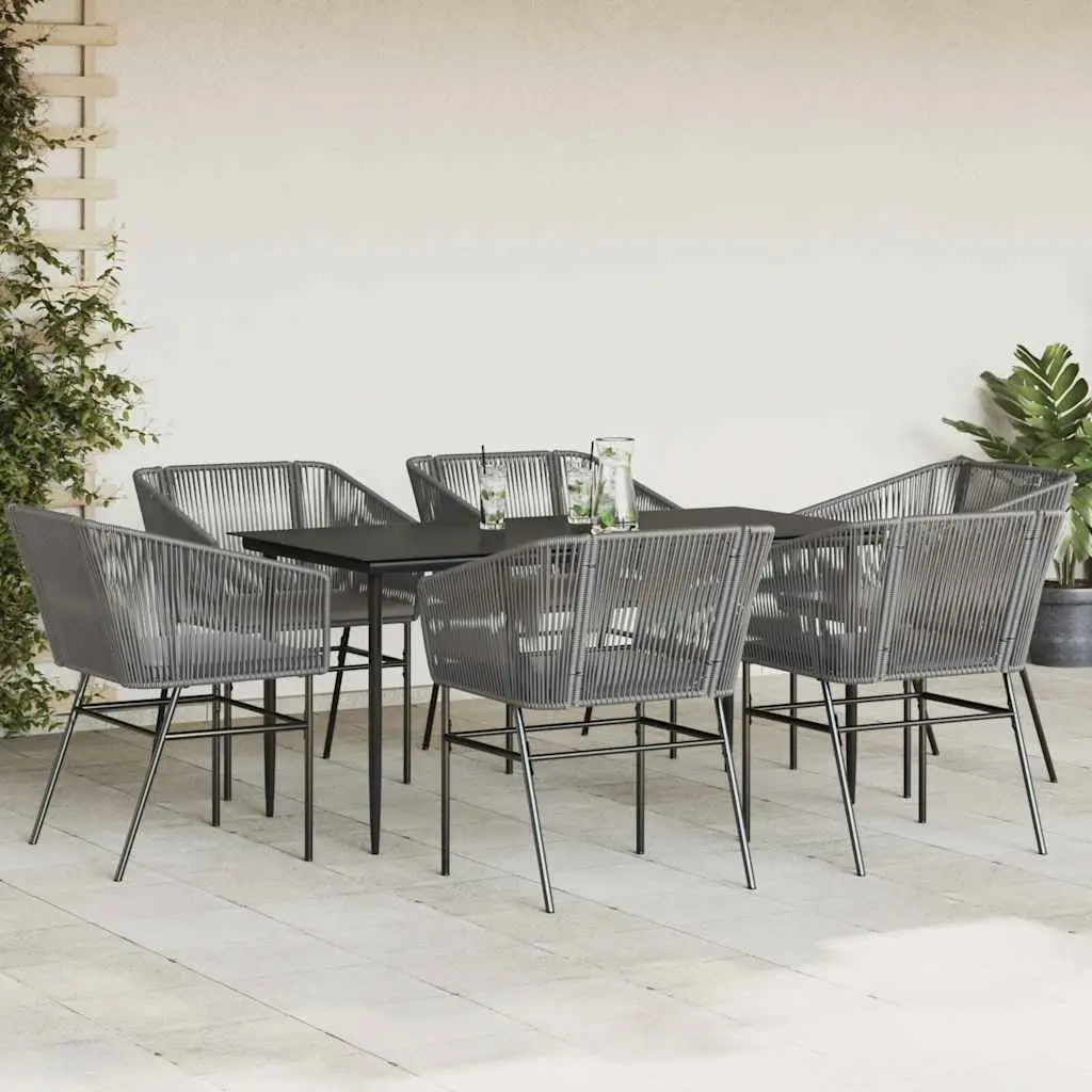 7 Piece Garden Dining Set Grey Poly Rattan Chairs Table Outdoor Patio Furniture