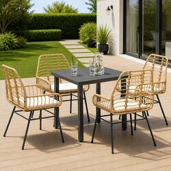 5 Piece Garden Dining Set Brown Poly Rattan Chair Table Patio Outdoor Furniture