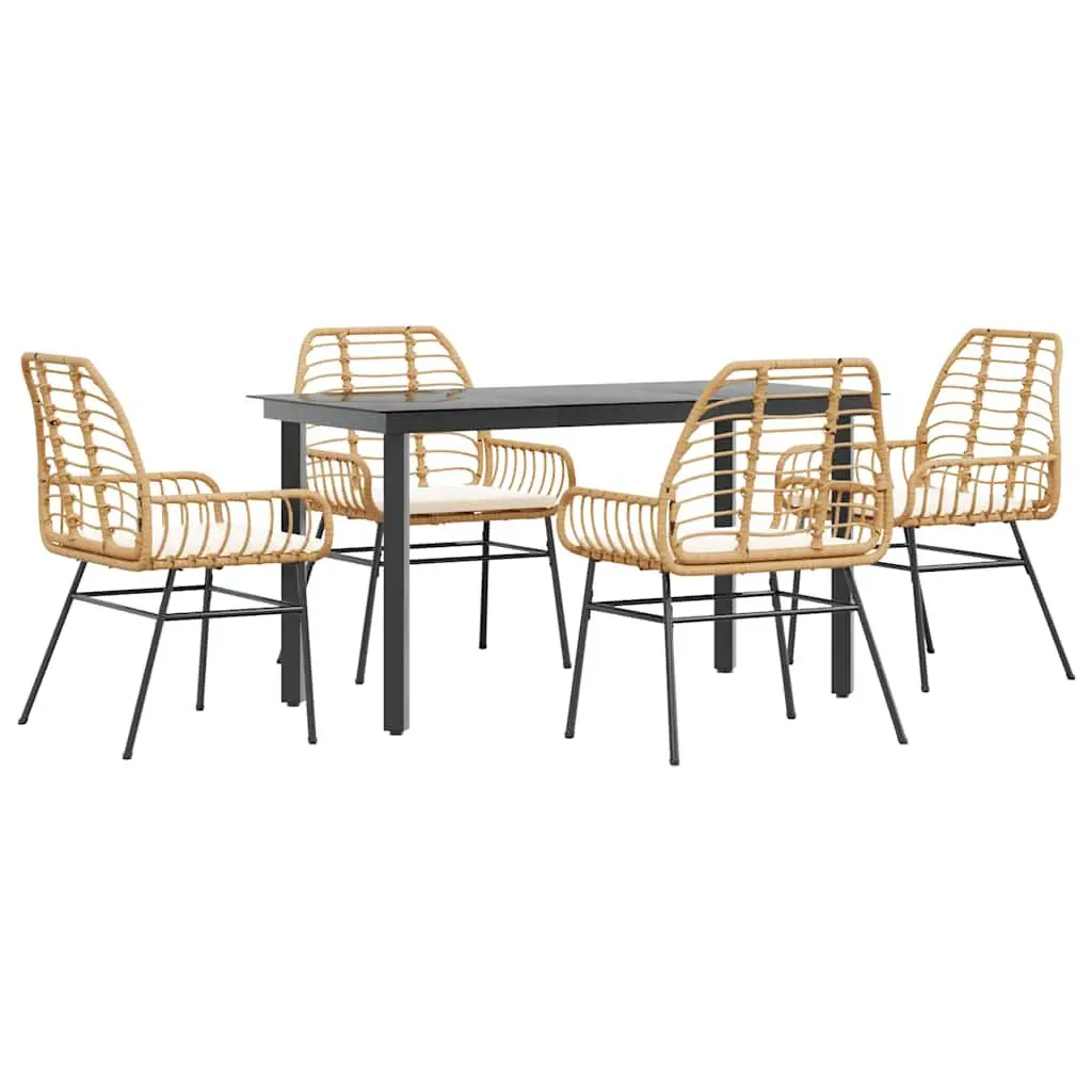 5 Piece Outdoor Garden Dining Set Brown Poly Rattan Patio Furniture with