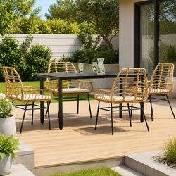 5 Piece Garden Dining Set Outdoor Patio Furniture with Cushions Brown Poly